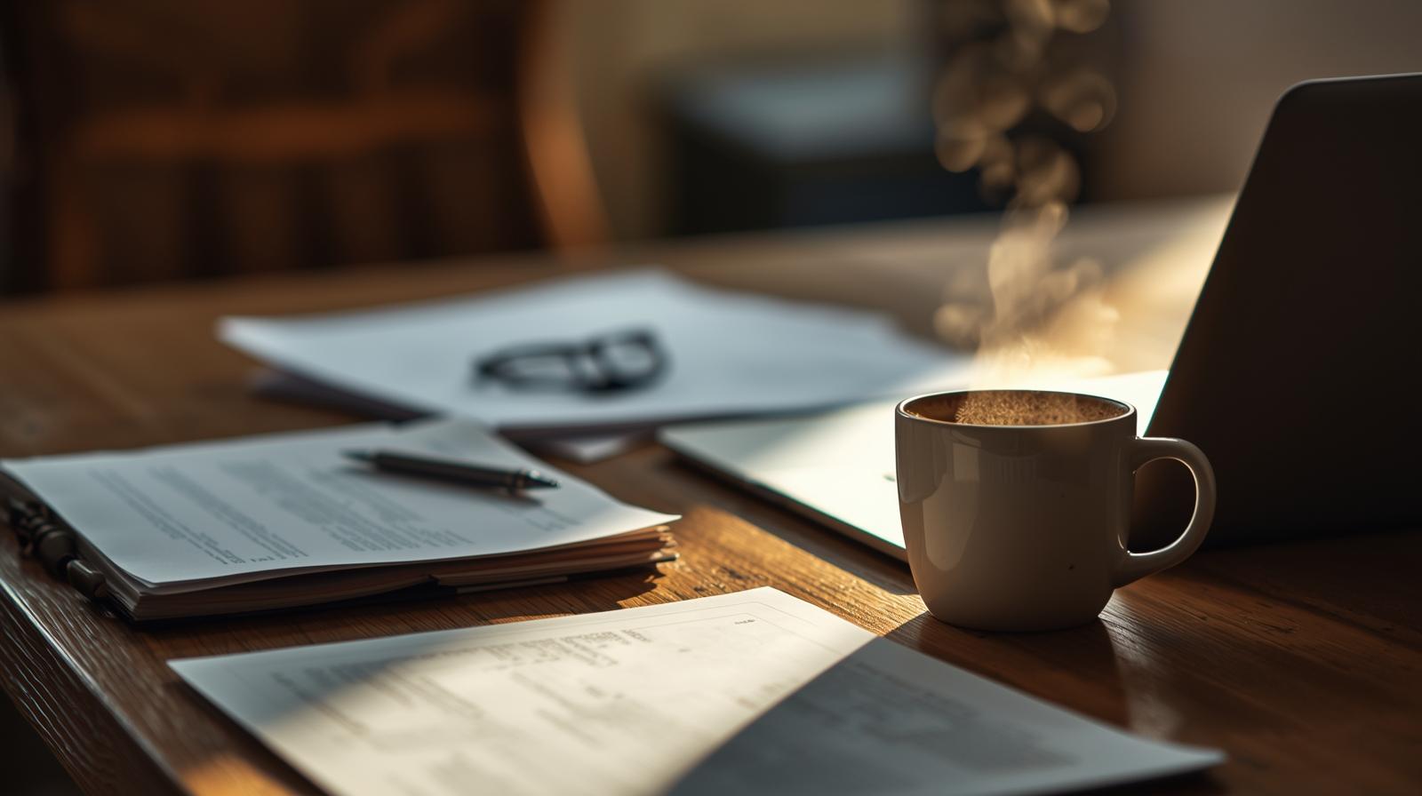 デスクワークとコーヒー