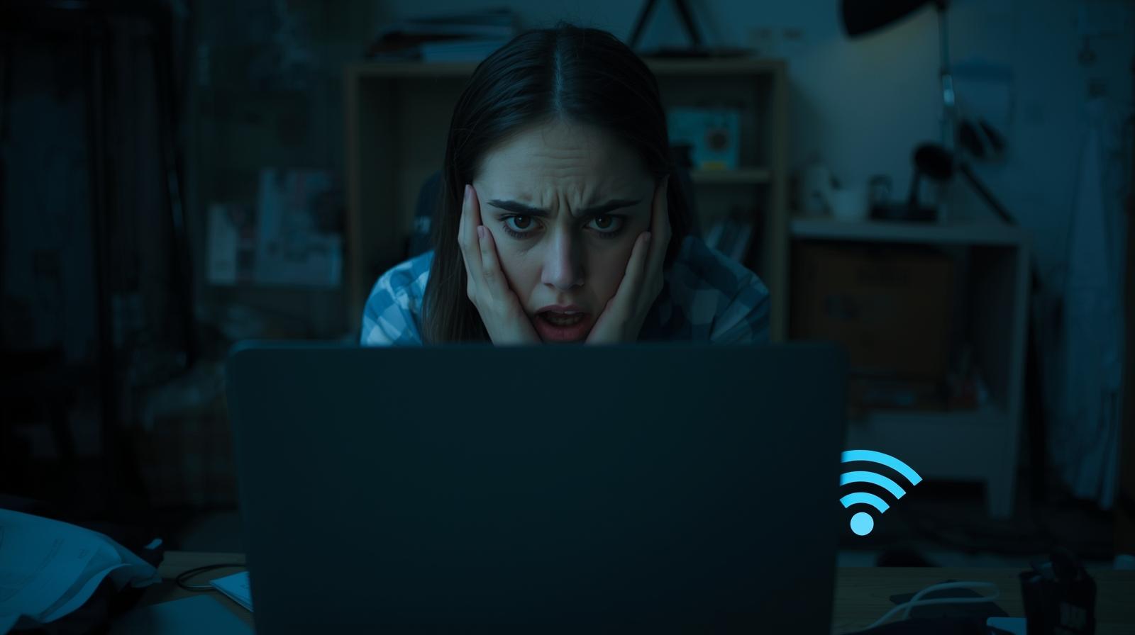 ネット環境が悪くてイライラしてる女性